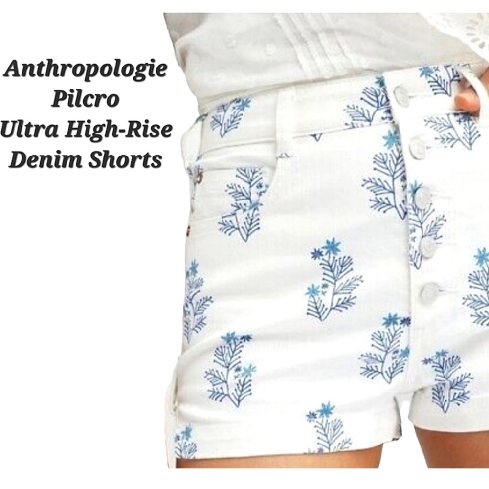 Anthropologie Blue Floral High-Waist Shorts